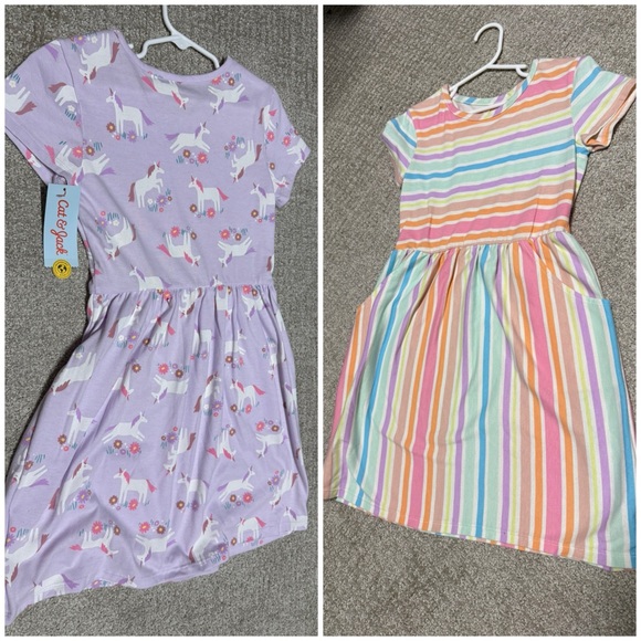 Set of 2-Target/Cat & Jack-Kids Lavender Unicorn and Striped Dress Set SzM - Picture 1 of 9